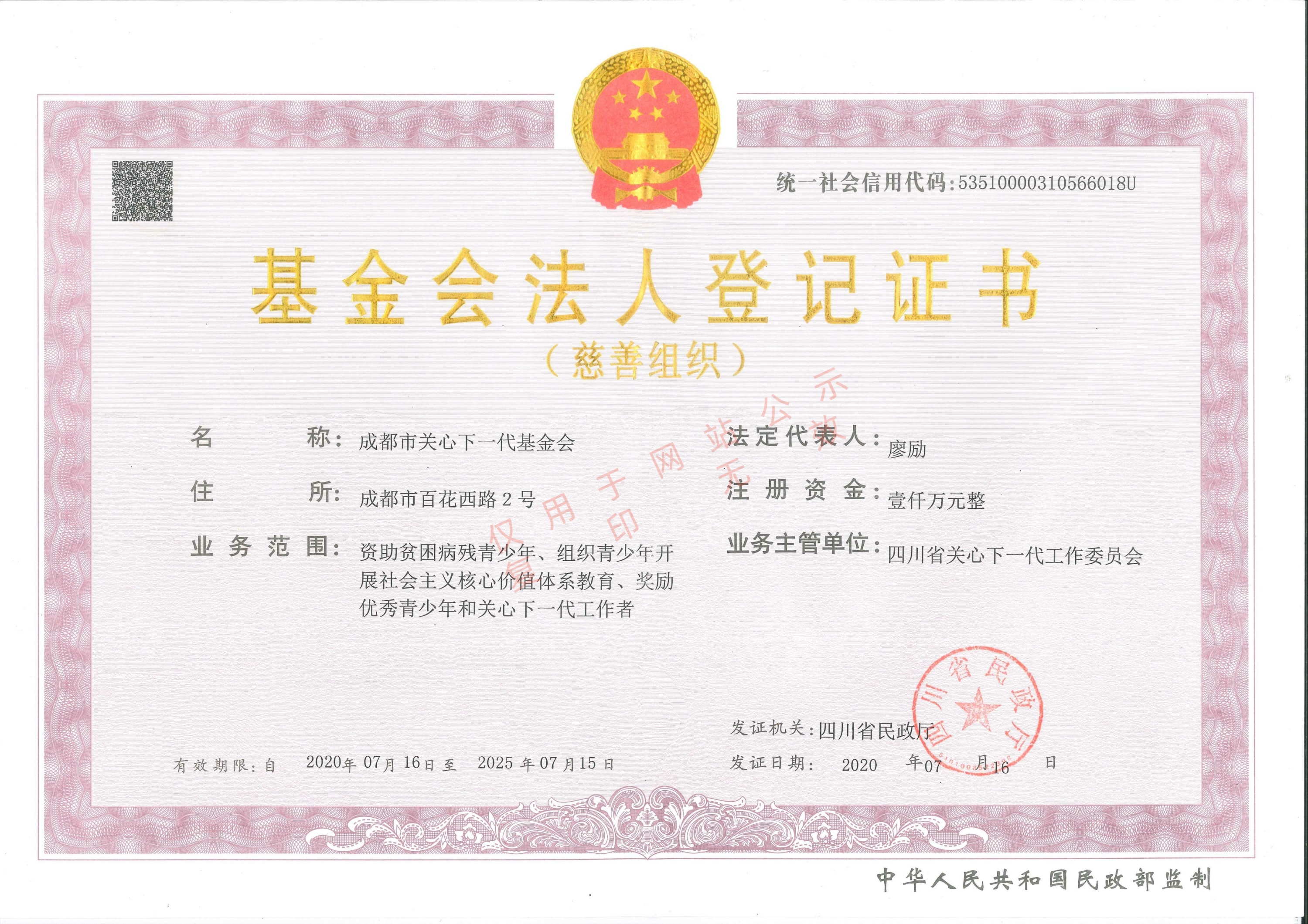 慈善组织法人登记证书（网站公示）_副本